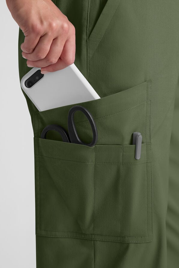Butter-Soft STRETCH Women's 8-Pocket Cargo Button Front Pant With Fly Scrub Pants - Light Olive - 5