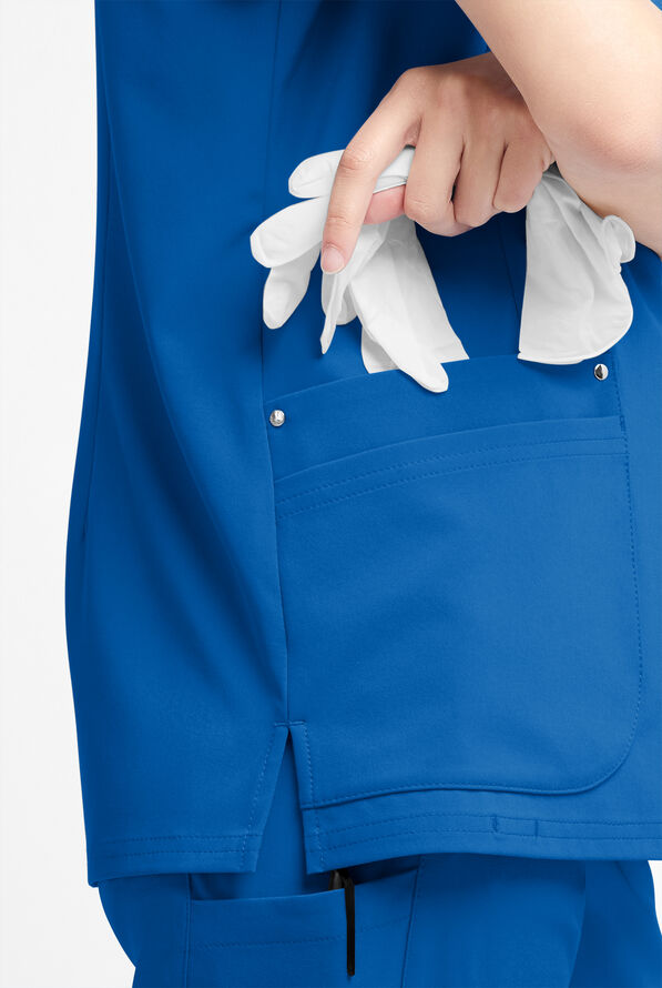 Easy STRETCH Arianna Women's 4-Pocket Curved Neck Scrub Top - Royal - 5