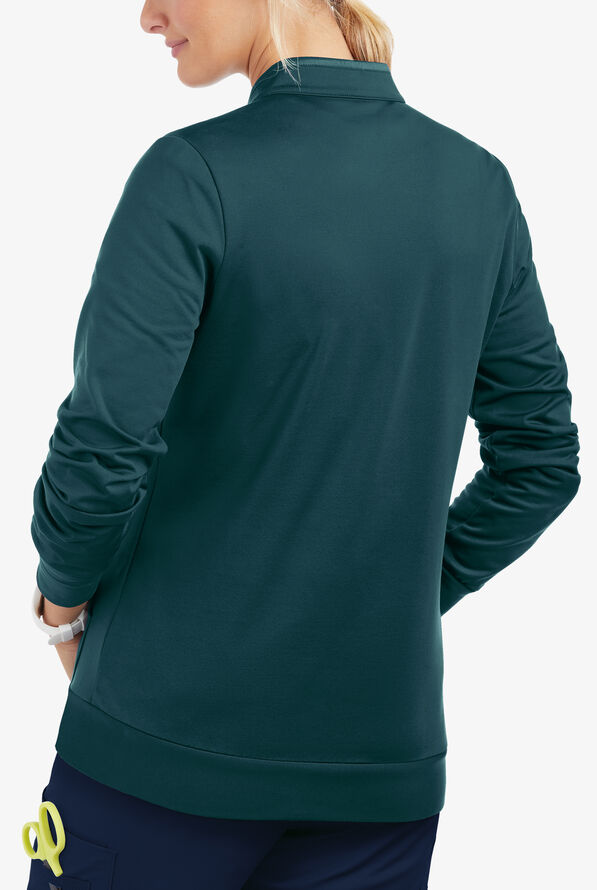 Butter-Soft STRETCH Women's 2-Pocket Technical Knit Zip Front Scrub Jacket - Caribbean Blue - 3