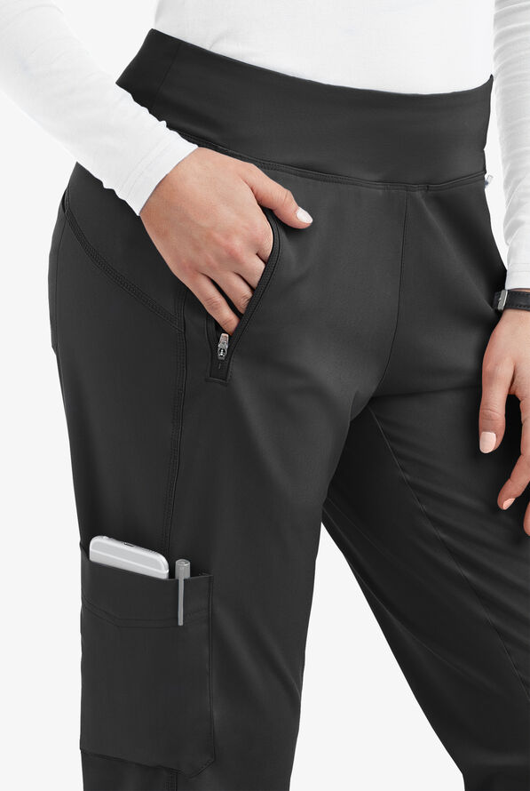 Healing Hands Purple Label Tara Women's 6-Pocket STRETCH Jogger Cargo Scrub Pants - Black - 2