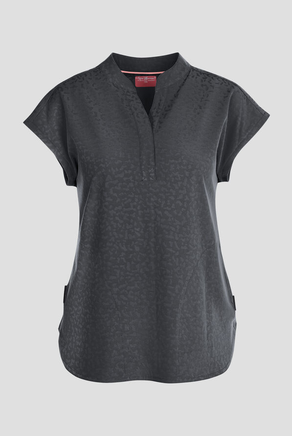 Zavate Ava Therese Cheetah Jacquard Piper Women's 2-Pocket STRETCH Dolman Sleeve Scrub Top - Pewter - 1