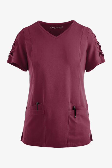 Easy STRETCH Kylie Woman's 5 Pocket V-Neck With Criss-Cross Detail Scrub Top