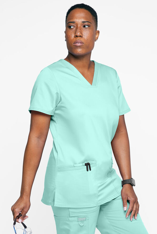 Cherokee Workwear Revolution Women's 3-Pocket STRETCH V-Neck Scrub Top - Crystal Beach - 2