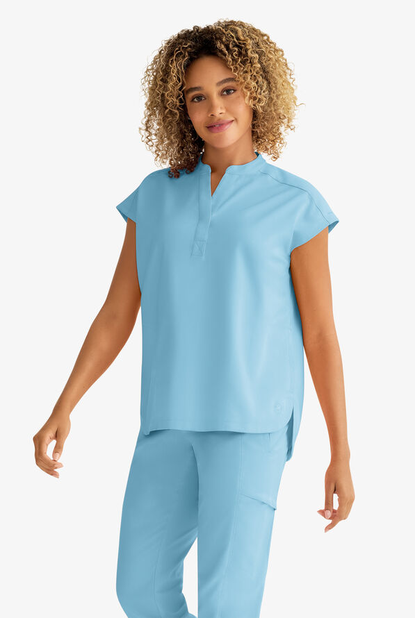 Healing Hands Purple Label Journey Women's 2-Pocket STRETCH Dolman Sleeve Mandarin Collar Scrub Top - Spectra Blue - 3