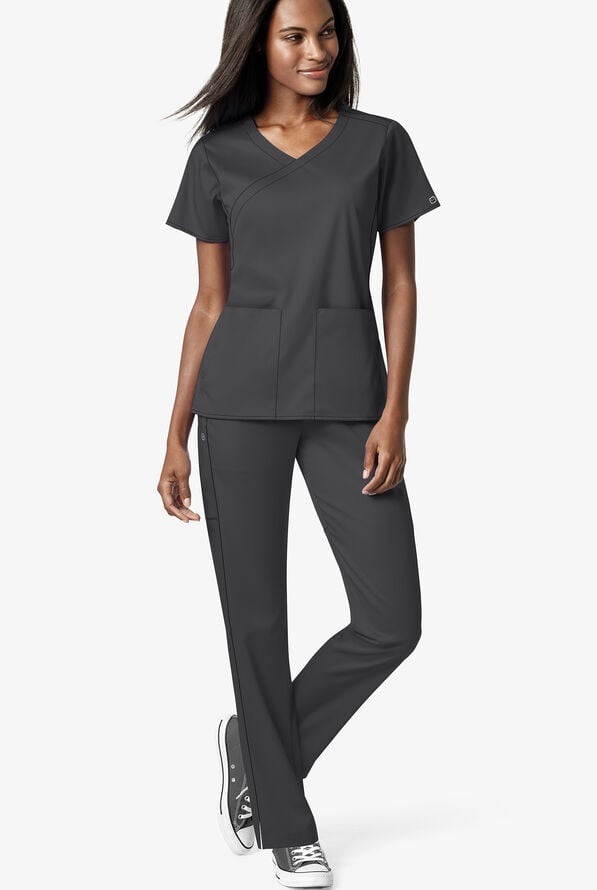 WonderWink PRO Women's 4-Pocket STRETCH Mock Wrap Scrub Top - Pewter - 2