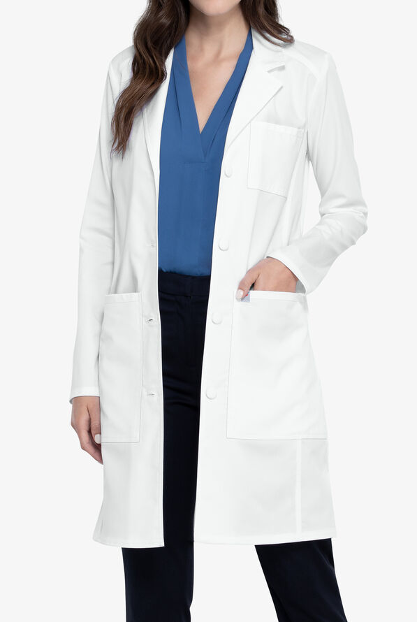 Cherokee Workwear Revolution Tech Women's 4-Pocket STRETCH Button Front Lab Coat - White - 1
