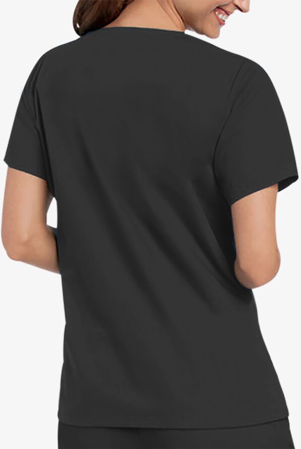 Landau Women's 4-Pocket V-Neck Scrub Top - Black - 2