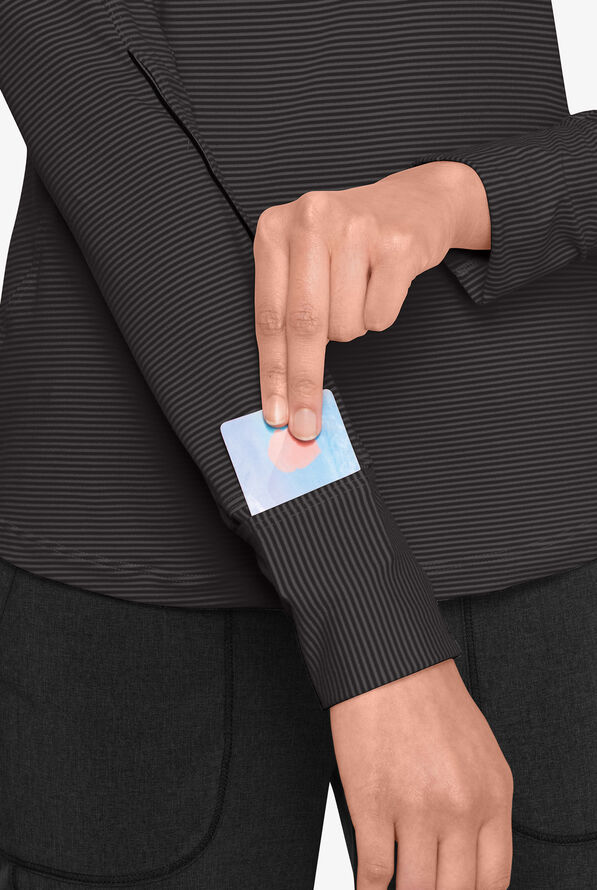 Cherokee Infinity Women's 3-Pocket STRETCH Striped Long Sleeve Knit Underscrub - Pewter/Black - 3