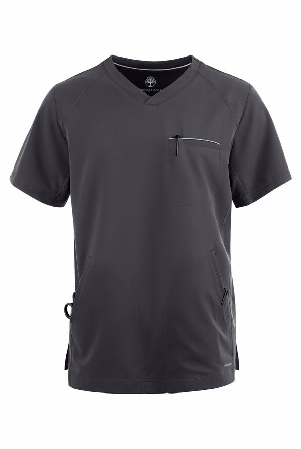 Healing Hands 360 Steven Men's 3-Pocket STRETCH  V-Neck Scrub Top - Pewter - 1