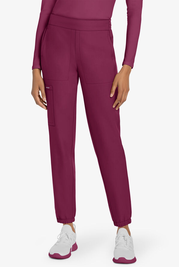 Cherokee Workwear Originals Ultra Women's 5-Pocket Drawstring Jogger Scrub Pants - Wine - 1