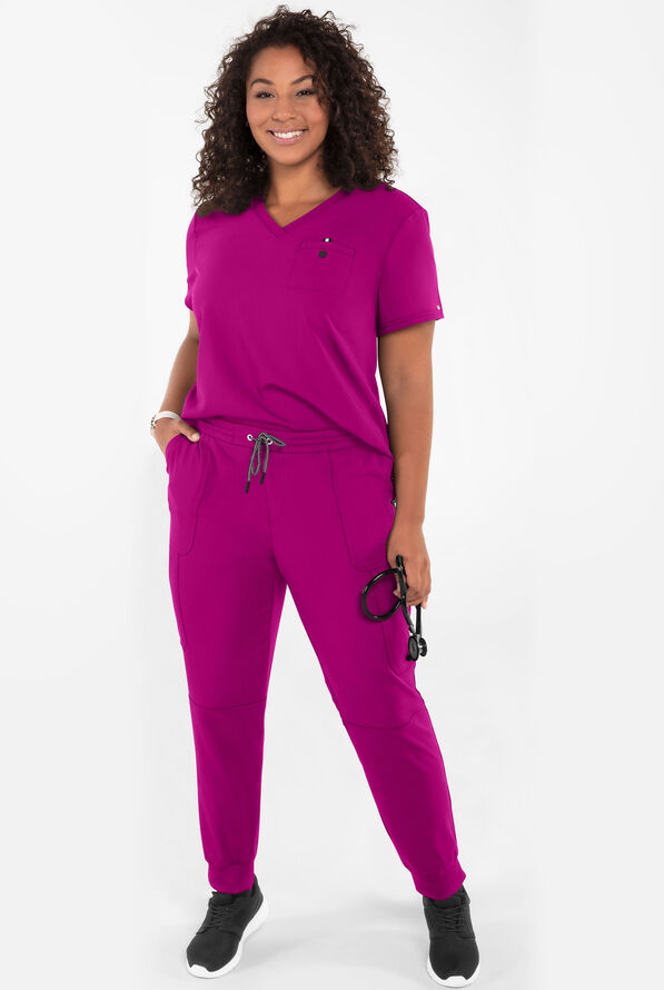 koi Next Gen Ready to Work Women's 1-Pocket STRETCH V-Neck Scrub Top - Azalea Pink - 4