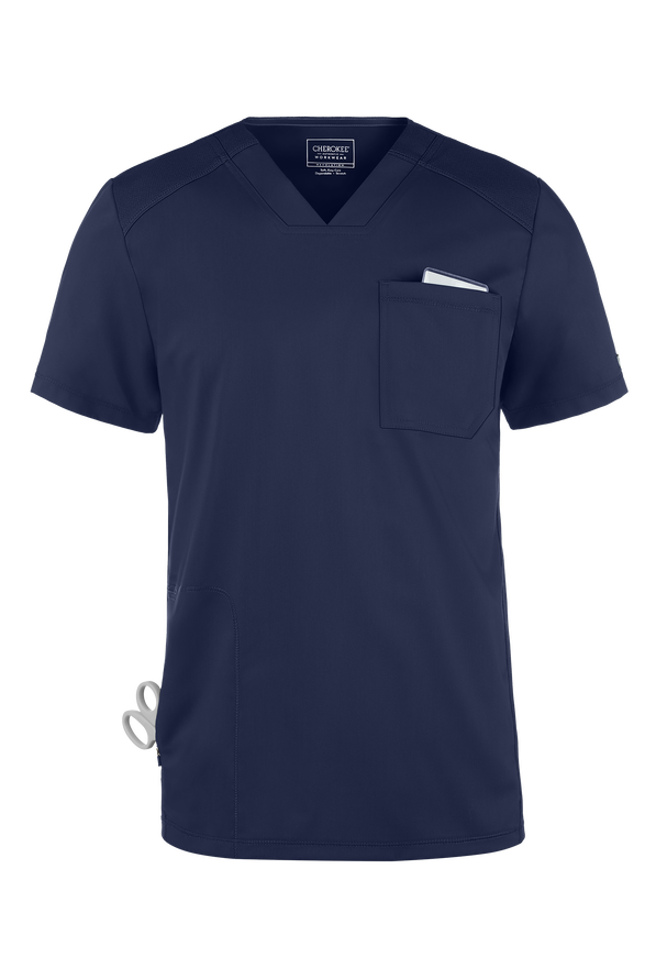 Cherokee Workwear Revolution Men's 2-Pocket STRETCH V-Neck Scrub Top - Navy - 1