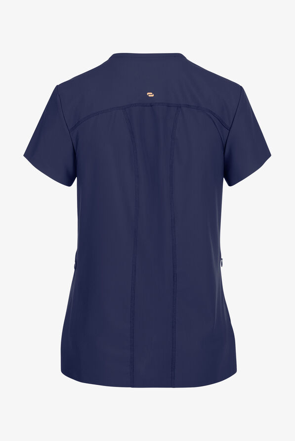 Infinity GNR8 Kinetic Knit Women's 2-Pocket STRETCH Mesh Overlay V-Neck Scrub Top - Navy - 2