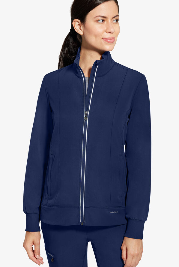 Healing Hands 360 Carly Women's 5-Pocket STRETCH Zip-Up Stand Collar Scrub Jacket - Navy - 2