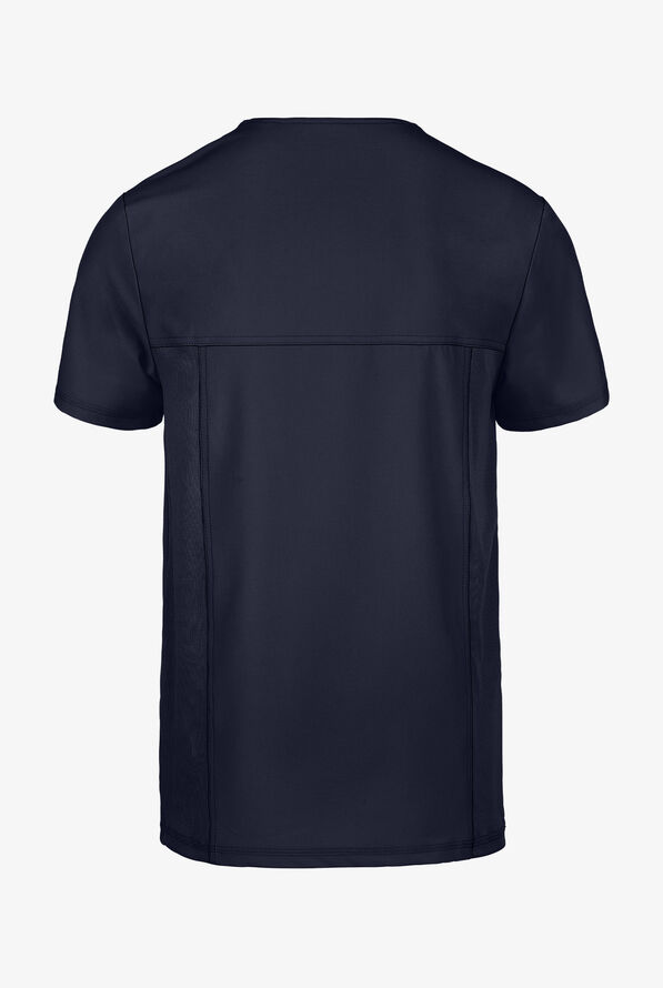 Infinity Men's 3-Pocket STRETCH Rib-Knit Side Panel Scrub Top - Navy - 3