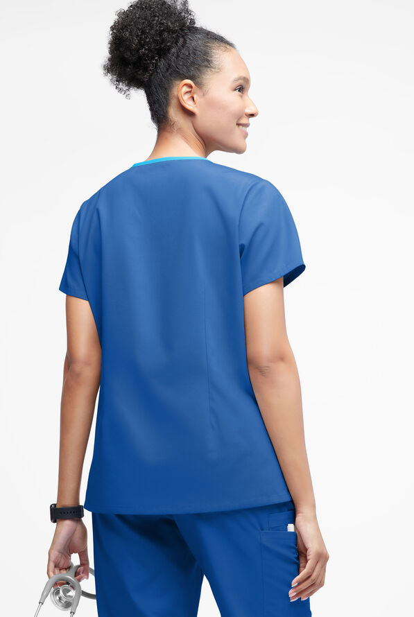 Butter-Soft Originals Women's 3-Pocket Crisscross Contrast V-Neck Scrub Top - Royal/Turquoise - 3