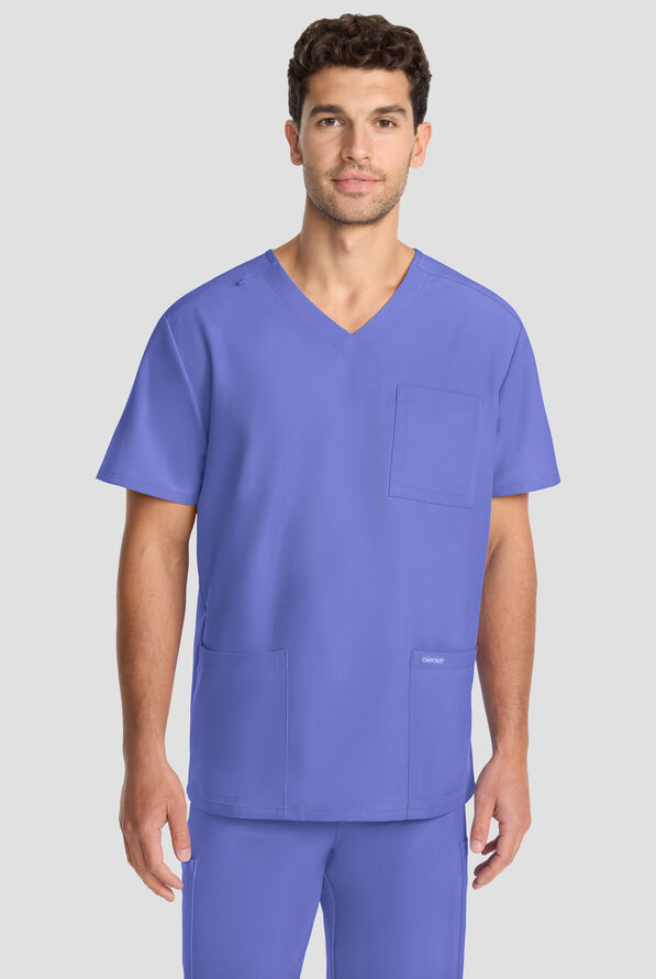 Camisa m&eacute;dica Cherokee Workwear Originals Ultra con cuello en V y 3 bolsillos para hombre - Ceil Blue - 2