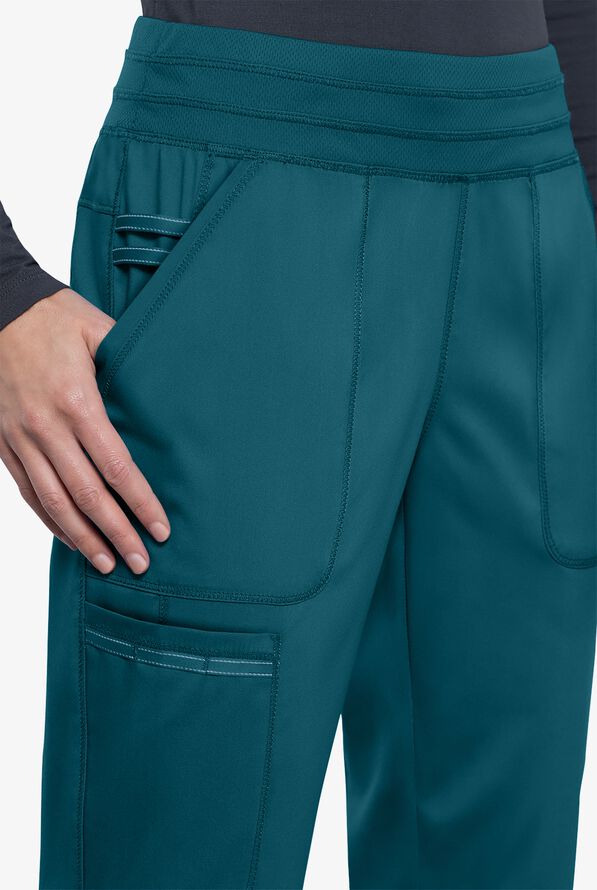 Cherokee Workwear Revolution Women's 5-Pocket STRETCH Elastic Waistband Half Jogger Scrub Pants - Caribbean Blue - 3