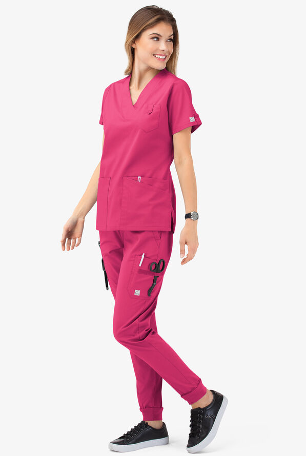 Blusa m&eacute;dica Butter-Soft STRETCH con cuello en V y 6 bolsillos para mujer - Fuchsia - 7