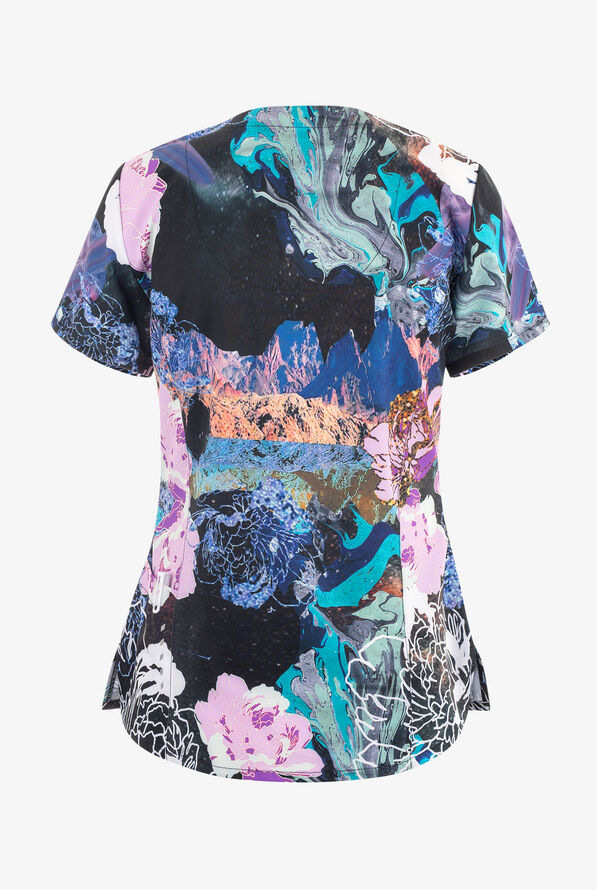 Barco One Mystic Flower Women's 4-Pocket STRETCH V-Neck Print Scrub Top - null - 2