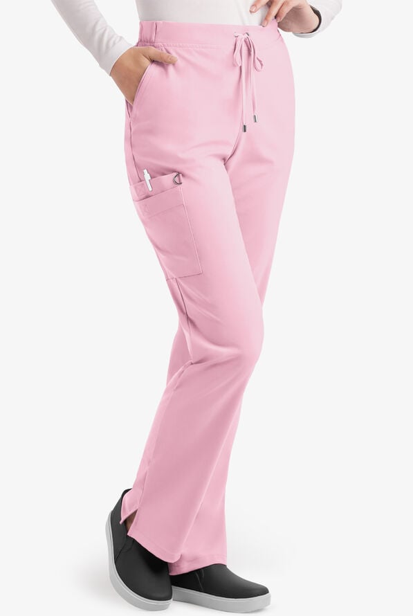 Easy STRETCH Elle Women's 3-Pocket Flat Front Scrub Pants - Pink Peony - 1