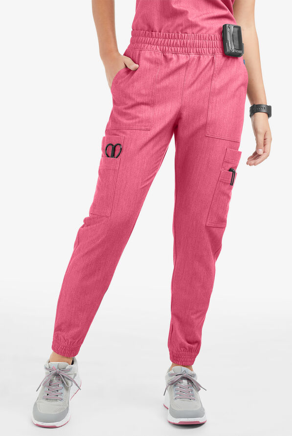 Movement by Butter-Soft Cephei Women's 11-Pocket Jogger Scrub Pants - Bright Pink Heather - 1