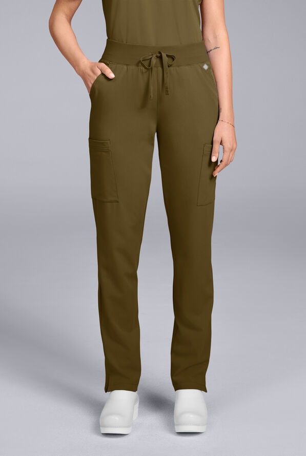 Hypothesis Women's Base 7-Pocket Straight Leg Cargo Scrub Pant - Petite - Dark Moss - 1
