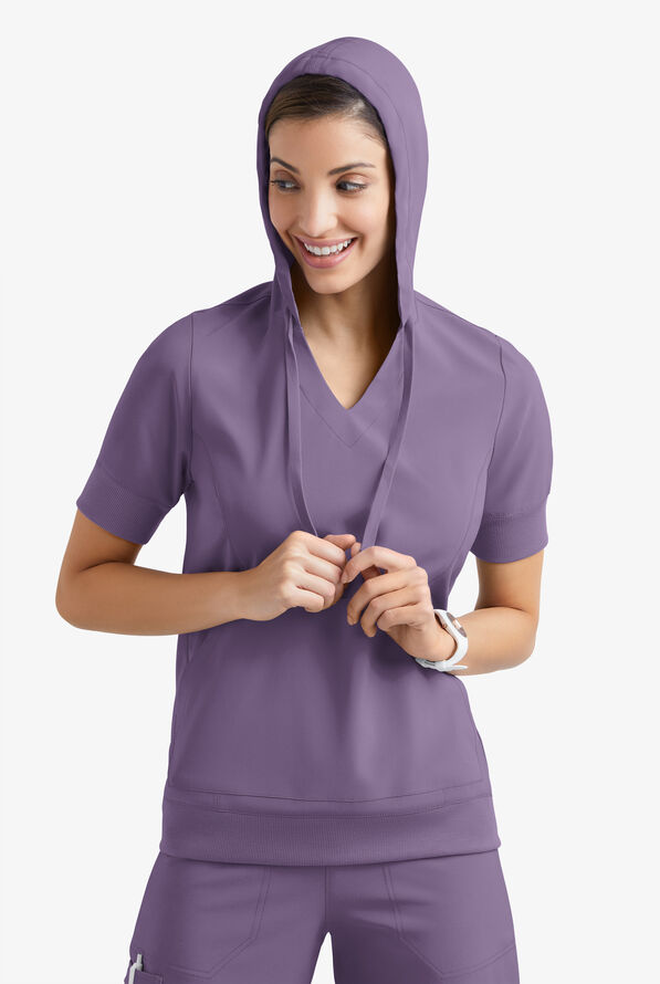 Sudadera médica manga corta Easy STRETCH True con capucha y 3 bolsillos para mujer - Purple Dusk - 3