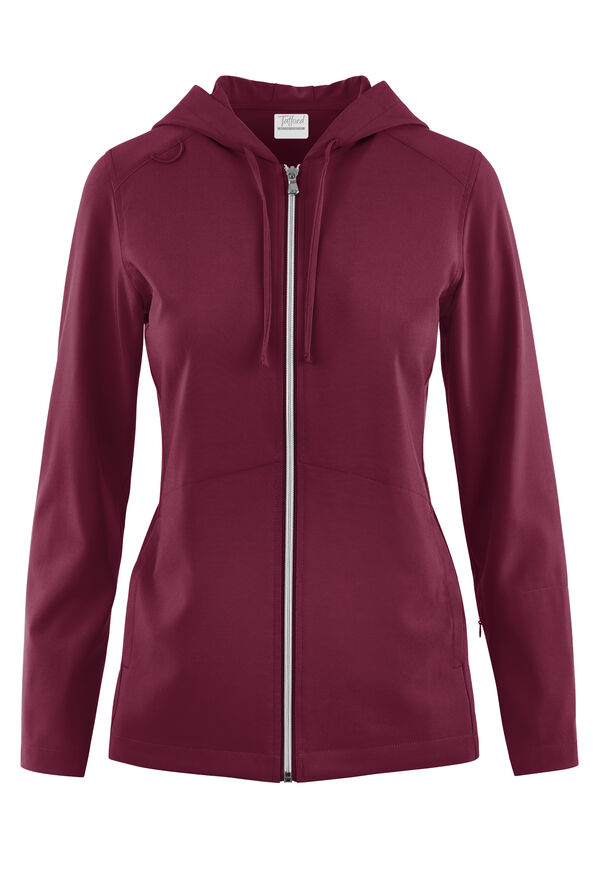Tafford Active Selena Women's 5-Pocket Long Sleeve Zip-Front Scrub Hoodie - Wine - 1