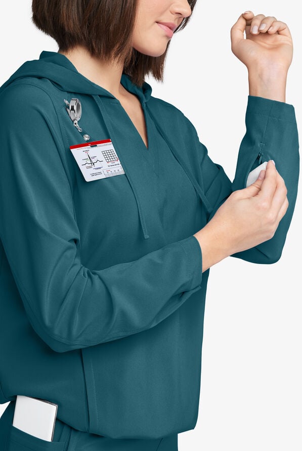 Easy STRETCH Billie Women’s 4-Pocket Pullover Scrub Hoodie - Caribbean Blue - 4