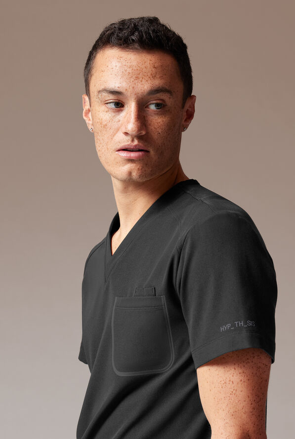 Hypothesis System Men’s 3-Pocket V-Neck Tuck In/Wear Out Scrub Top - Jet Black - 4