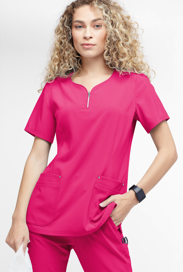 Blusa m&eacute;dica Easy STRETCH Arianna con cuello curvo y 4 bolsillos para mujer - Flirt - 2