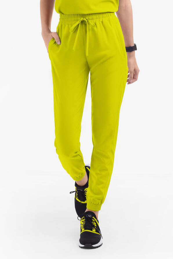 Easy STRETCH Kourtney Women's 5 Pocket Modern Slim Leg Jogger Scrub Pants - Petite - Cyber Lime - 2