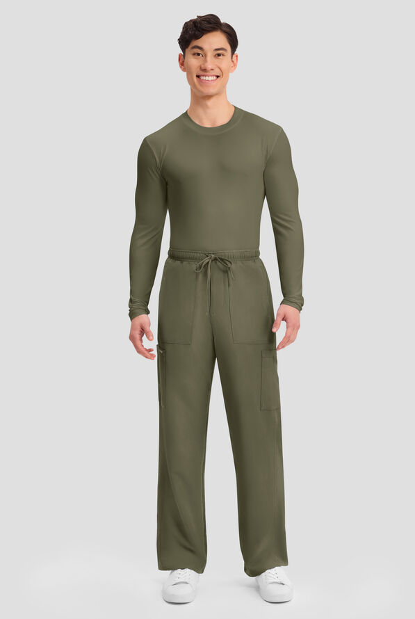 Cherokee Workwear Originals Ultra Men's 6-Pocket Straight Leg Drawstring Cargo Scrub Pants - Olive - 4