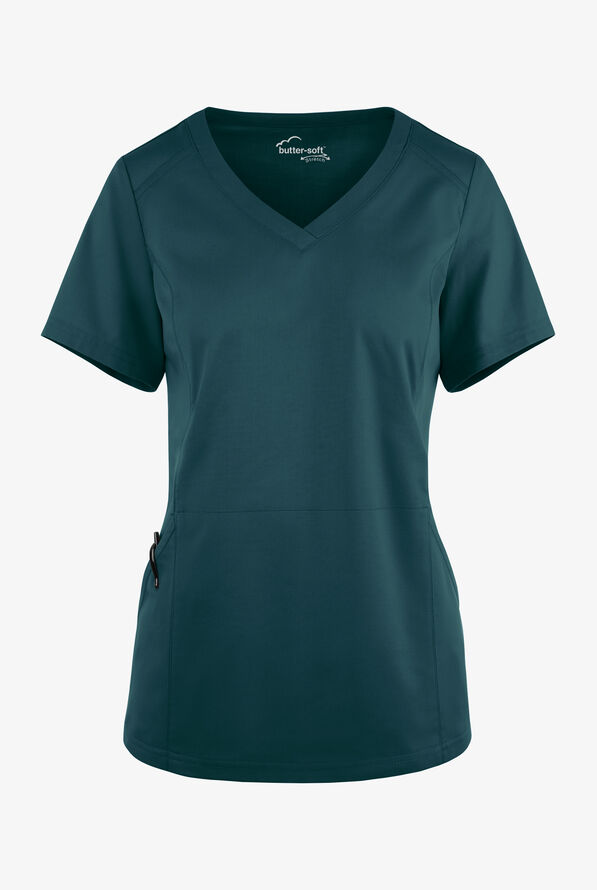 Blusa médica UA Butter-Soft STRETCH con detalle tejido y 3 bolsillos para mujer - Caribbean Blue - 1
