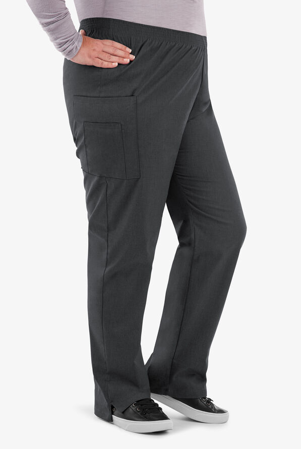 Butter-Soft STRETCH Women's 3-Pocket Plus Size Pull On Scrub Pants - Heather Charcoal - 3