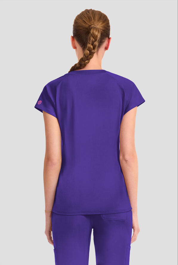 Blusa m&eacute;dica Med Couture Amp Knit STRETCH con cuello en V y 3 bolsillos para mujer - Galactic Purple - 4