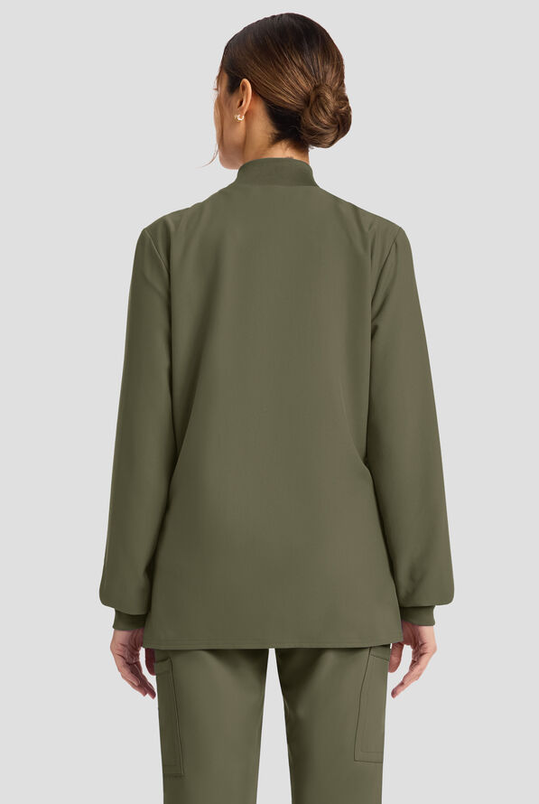 Cherokee Workwear Originals Ultra Women's 2-Pocket Crew Neck Zip Front Scrub Jacket - Olive - 3