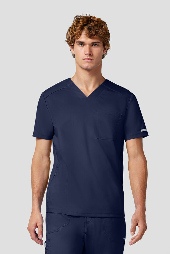Cherokee Workwear Revolution Men's 2-Pocket STRETCH V-Neck Scrub Top - Navy - 2