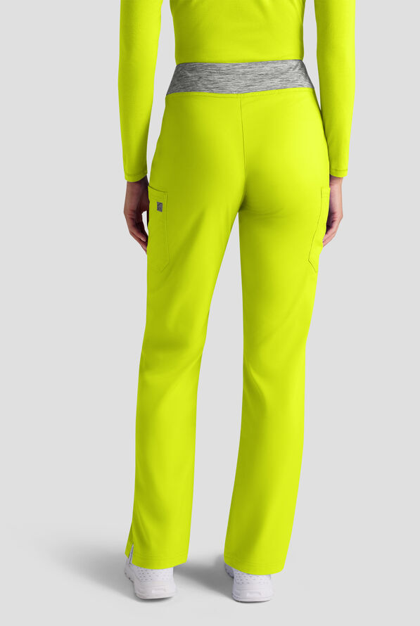 Butter-Soft STRETCH Women's 4-Pocket Knit Waistband Yoga Scrub Pants - Lime Crush / Silver Melange - 2