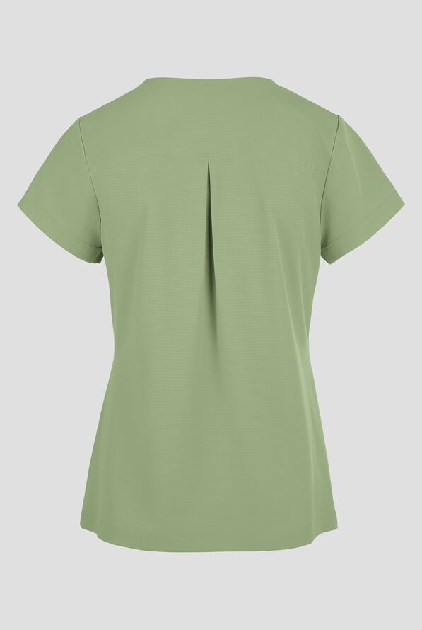 Skechers by Barco Ripstop Trek Women's 2-Pocket STRETCH Rounded Zip Neck Tuck In Scrub Top - Field Green - 2