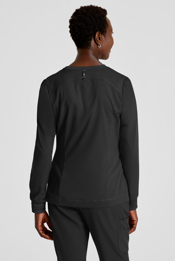 Grey's Anatomy by Barco Spandex STRETCH Millie Women's 3-Pocket Zip Front Warm Up Scrub Jacket - Black - 4