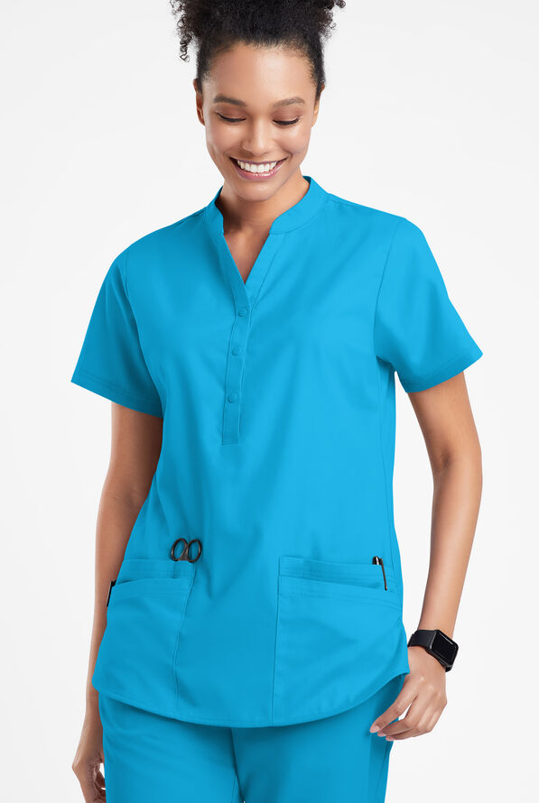 Blusa médica Butter-Soft Originals con cuello mao y 6 bolsillos para mujer - Turquoise - 2