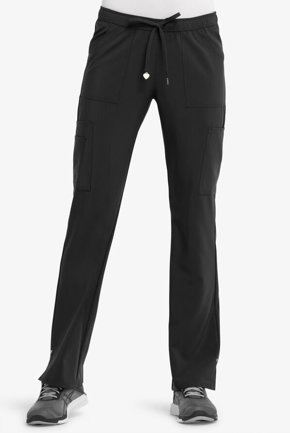 heartsoul Love Always Charmed Women's 6-Pocket STRETCH Drawstring Cargo Scrub Pants - Black - 1