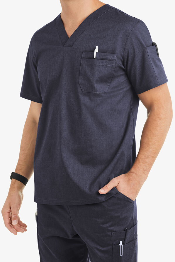 Camisa m&eacute;dica UA Butter-Soft STRETCH con cuello en V y 4 bolsillos para hombre  - Indigo Denim - 3