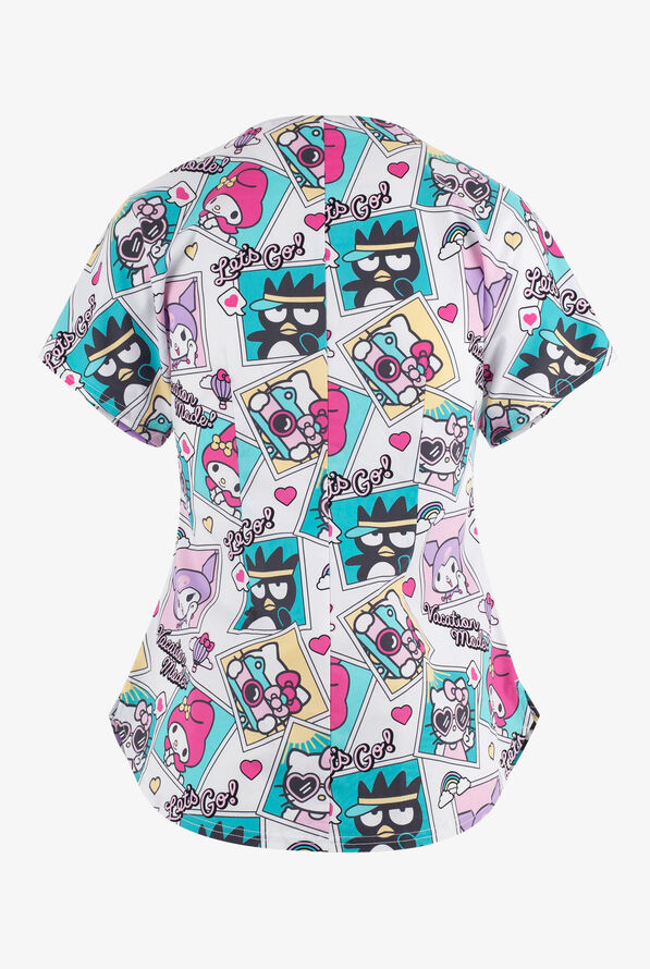Tooniforms Let's Go Hello Kitty Women's 2-Pocket STRETCH Notch Neck Print Scrub Top - null - 2