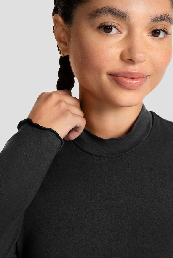 Med Couture Layers Women's STRETCH Merrow Edge Mock Neck Knit Underscrub - Black - 3