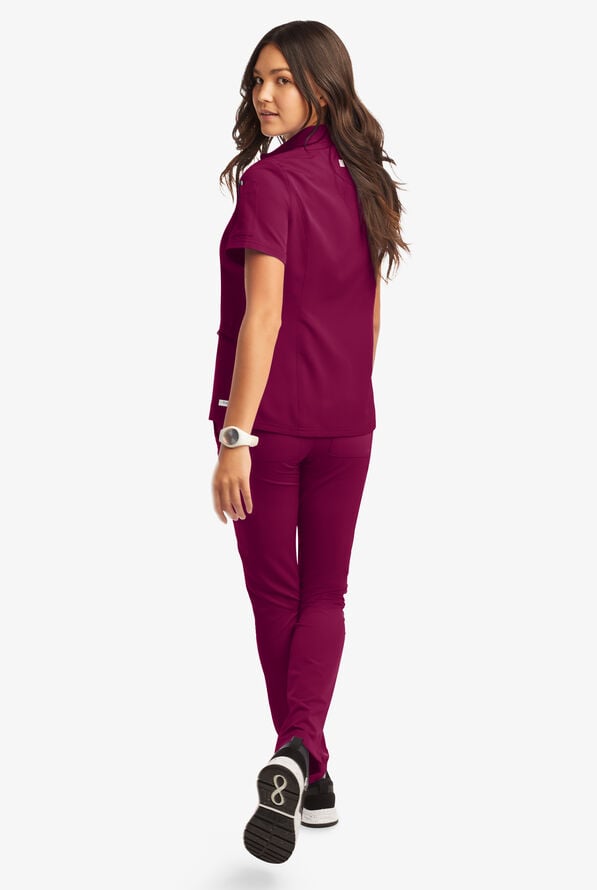 Butter-Soft Women's 5-Pocket Zipper Neck Short Sleeve Scrub Top **Slightly IRREGULAR** - Wine - 4