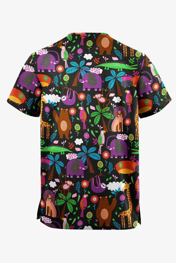 Butter-Soft Originals Jungle Party Black Printed Unisex 1-Pocket V-Neck ...