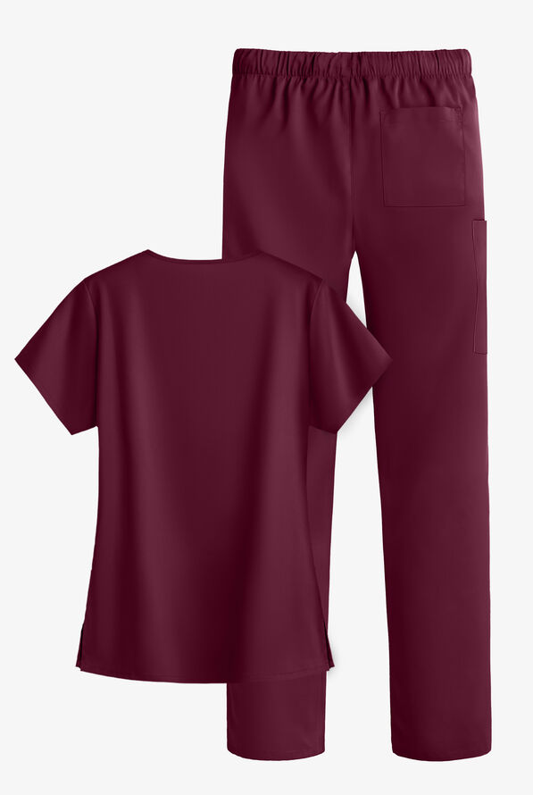 Conjunto de uniforme médico Strictly Scrubs Value STRETCH petite con 4 bolsillos para mujer - Wine - 3